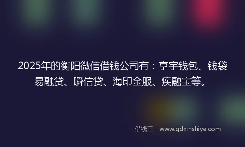 2025年的衡阳微信借钱公司有：享宇钱包、钱袋易融贷、瞬信贷、海印金服、疾融宝等。