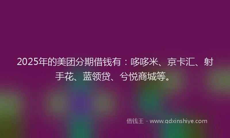 2025年的美团分期借钱有：哆哆米、京卡汇、射手花、蓝领贷、兮悦商城等。