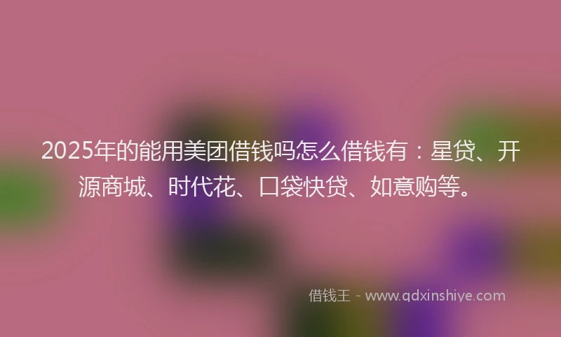 2025年的能用美团借钱吗怎么借钱有：星贷、开源商城、时代花、口袋快贷、如意购等。