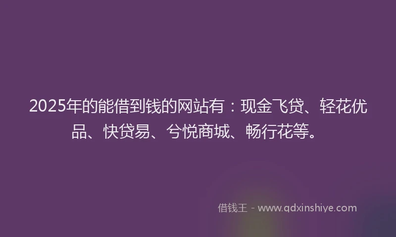 2025年的能借到钱的网站有：现金飞贷、轻花优品、快贷易、兮悦商城、畅行花等。
