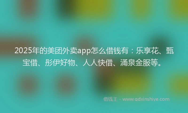 2025年的美团外卖app怎么借钱有：乐享花、甄宝借、彤伊好物、人人快借、涌泉金服等。