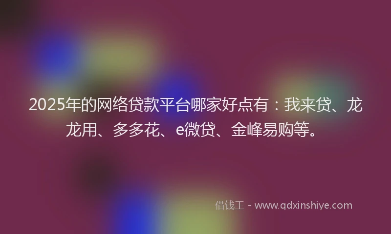 2025年的网络贷款平台哪家好点有：我来贷、龙龙用、多多花、e微贷、金峰易购等。
