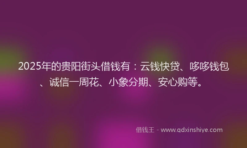 2025年的贵阳街头借钱有：云钱快贷、哆哆钱包、诚信一周花、小象分期、安心购等。