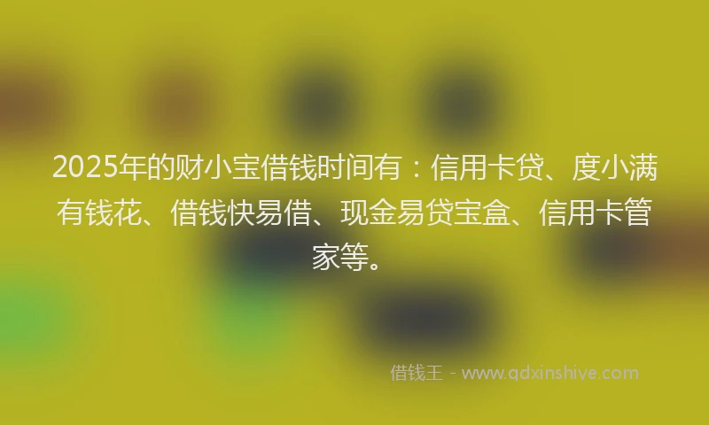 2025年的财小宝借钱时间有：信用卡贷、度小满有钱花、借钱快易借、现金易贷宝盒、信用卡管家等。
