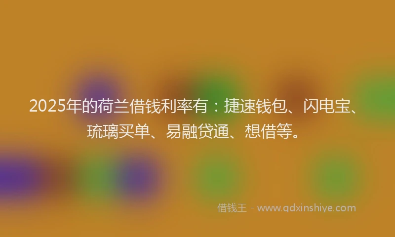 2025年的荷兰借钱利率有：捷速钱包、闪电宝、琉璃买单、易融贷通、想借等。