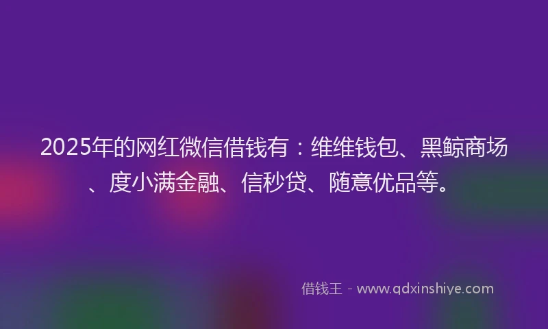 2025年的网红微信借钱有：维维钱包、黑鲸商场、度小满金融、信秒贷、随意优品等。