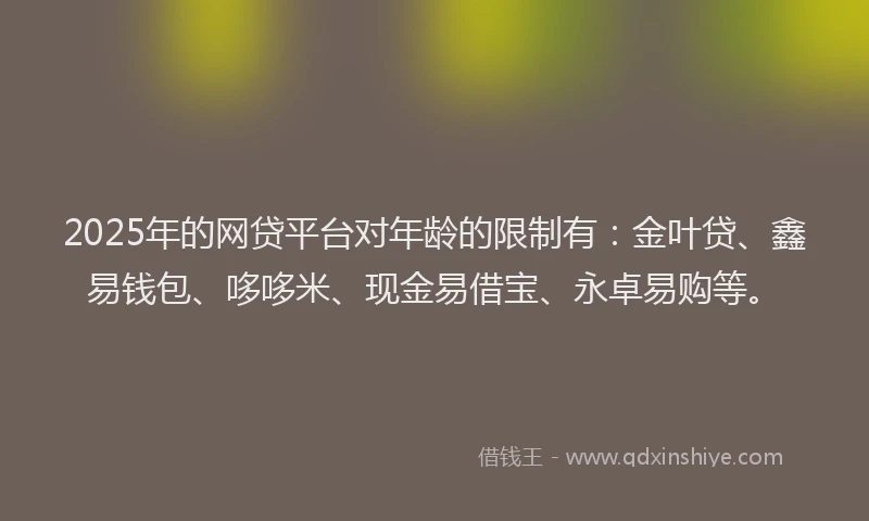 2025年的网贷平台对年龄的限制有：金叶贷、鑫易钱包、哆哆米、现金易借宝、永卓易购等。