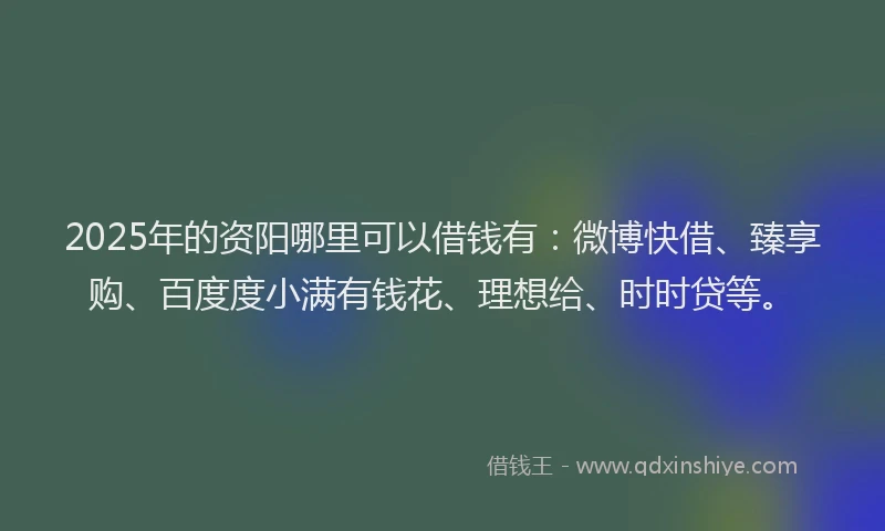 2025年的资阳哪里可以借钱有：微博快借、臻享购、百度度小满有钱花、理想给、时时贷等。