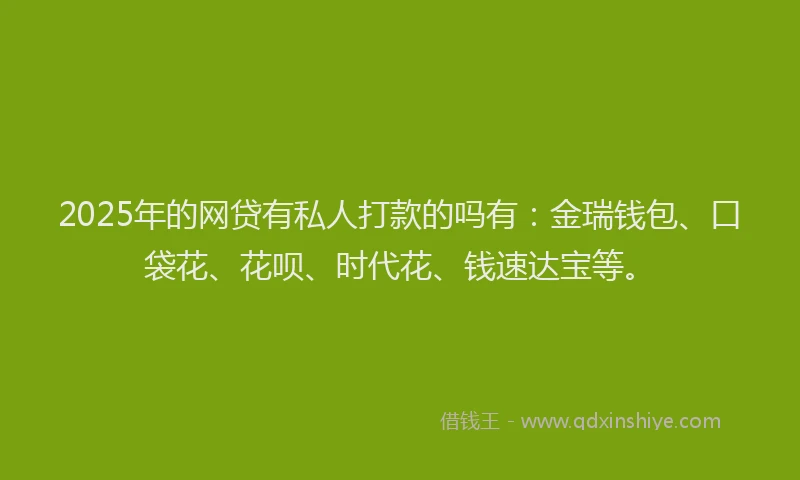 2025年的网贷有私人打款的吗有：金瑞钱包、口袋花、花呗、时代花、钱速达宝等。
