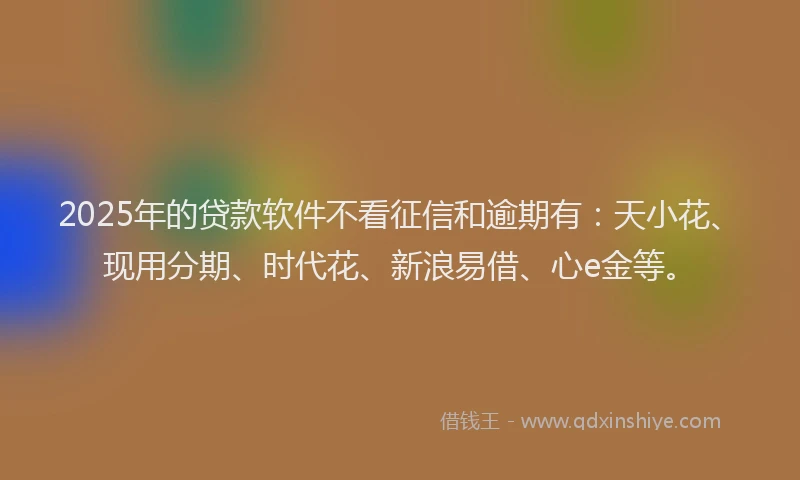 2025年的贷款软件不看征信和逾期有：天小花、现用分期、时代花、新浪易借、心e金等。