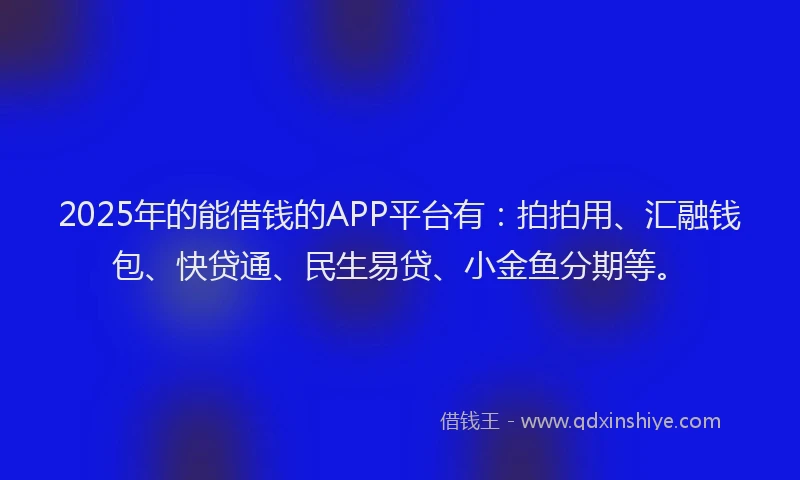 2025年的能借钱的APP平台有：拍拍用、汇融钱包、快贷通、民生易贷、小金鱼分期等。