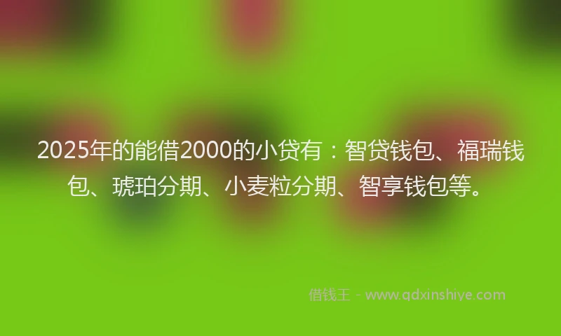 2025年的能借2000的小贷有：智贷钱包、福瑞钱包、琥珀分期、小麦粒分期、智享钱包等。