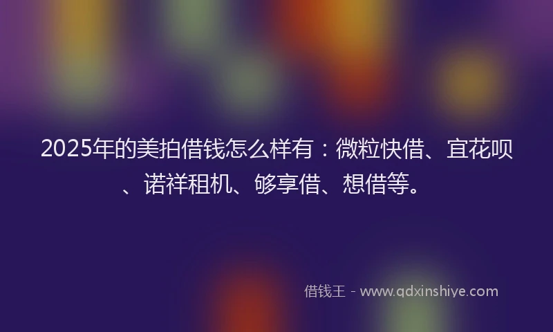 2025年的美拍借钱怎么样有：微粒快借、宜花呗、诺祥租机、够享借、想借等。