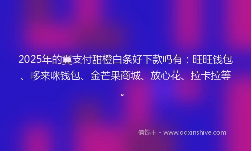 2025年的翼支付甜橙白条好下款吗有：旺旺钱包、哆来咪钱包、金芒果商城、放心花、拉卡拉等。