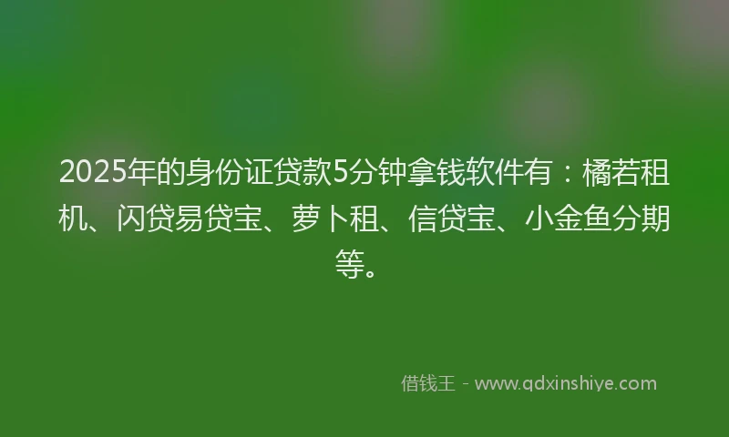 2025年的身份证贷款5分钟拿钱软件有:橘若租机、闪贷易贷宝、萝卜租、信贷宝、小金鱼分期等。