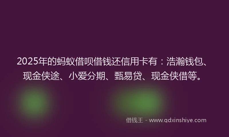 2025年的蚂蚁借呗借钱还信用卡有：浩瀚钱包、现金侠途、小爱分期、甄易贷、现金侠借等。