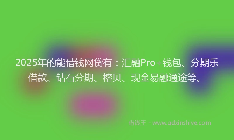 2025年的能借钱网贷有：汇融Pro+钱包、分期乐借款、钻石分期、榕贝、现金易融通途等。
