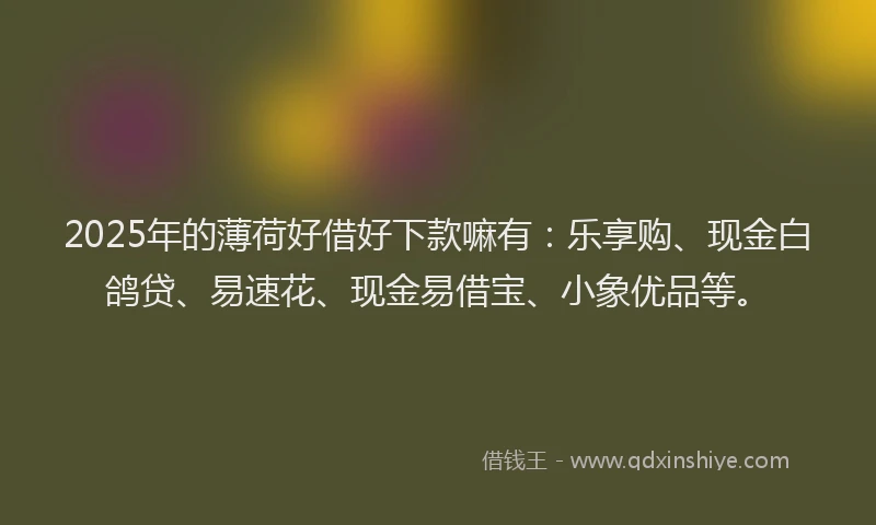 2025年的薄荷好借好下款嘛有：乐享购、现金白鸽贷、易速花、现金易借宝、小象优品等。
