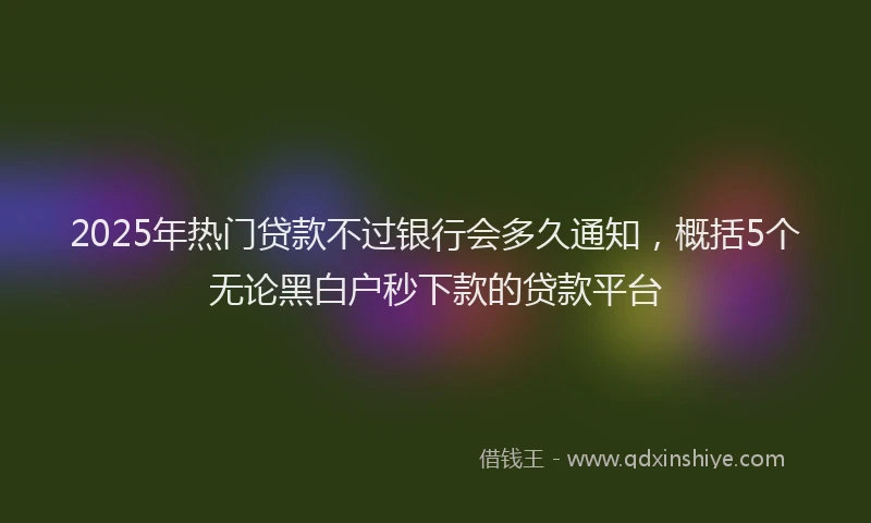 2025年热门贷款不过银行会多久通知，概括5个无论黑白户秒下款的贷款平台