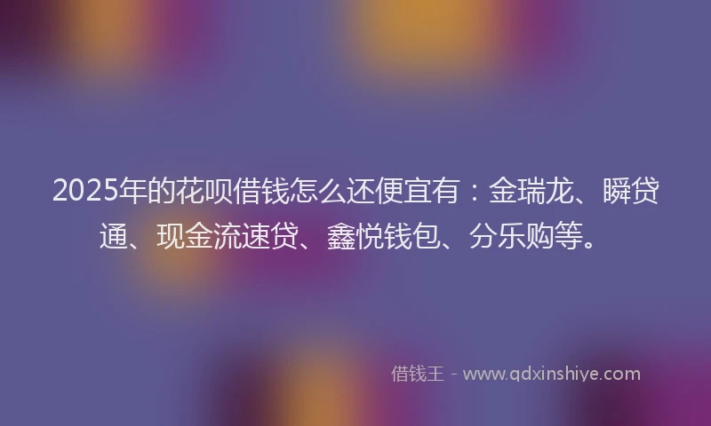 2025年的花呗借钱怎么还便宜有：金瑞龙、瞬贷通、现金流速贷、鑫悦钱包、分乐购等。