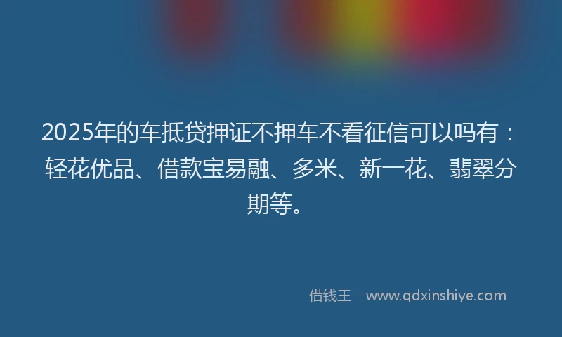 2025年的车抵贷押证不押车不看征信可以吗有：轻花优品、借款宝易融、多米、新一花、翡翠分期等。