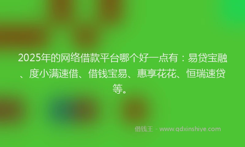 2025年的网络借款平台哪个好一点有：易贷宝融、度小满速借、借钱宝易、惠享花花、恒瑞速贷等。