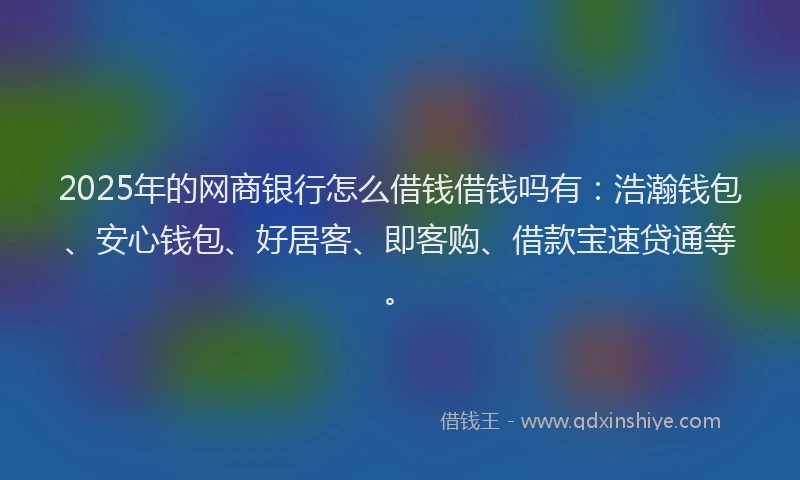 2025年的网商银行怎么借钱借钱吗有：浩瀚钱包、安心钱包、好居客、即客购、借款宝速贷通等。