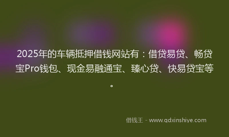 2025年的车辆抵押借钱网站有：借贷易贷、畅贷宝Pro钱包、现金易融通宝、臻心贷、快易贷宝等。