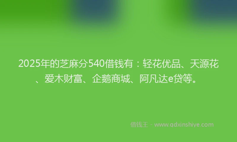 2025年的芝麻分540借钱有：轻花优品、天源花、爱木财富、企鹅商城、阿凡达e贷等。