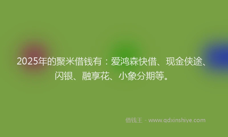 2025年的聚米借钱有：爱鸿森快借、现金侠途、闪银、融享花、小象分期等。