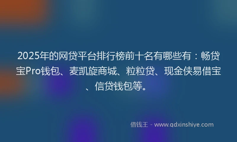 2025年的网贷平台排行榜前十名有哪些有：畅贷宝Pro钱包、麦凯旋商城、粒粒贷、现金侠易借宝、信贷钱包等。