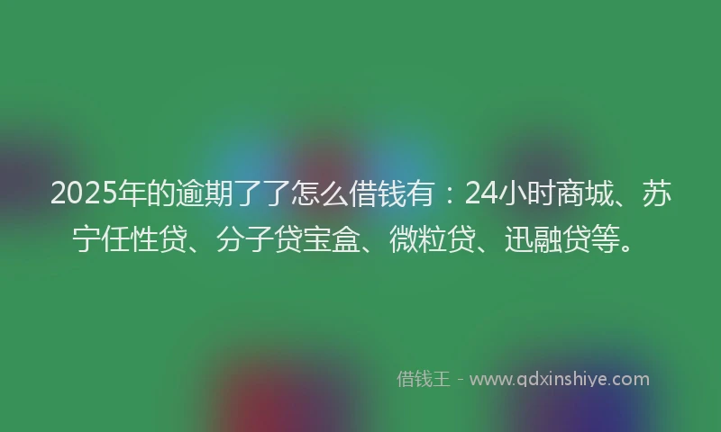 2025年的逾期了了怎么借钱有：24小时商城、苏宁任性贷、分子贷宝盒、微粒贷、迅融贷等。