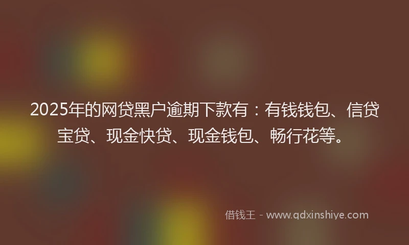 2025年的网贷黑户逾期下款有：有钱钱包、信贷宝贷、现金快贷、现金钱包、畅行花等。