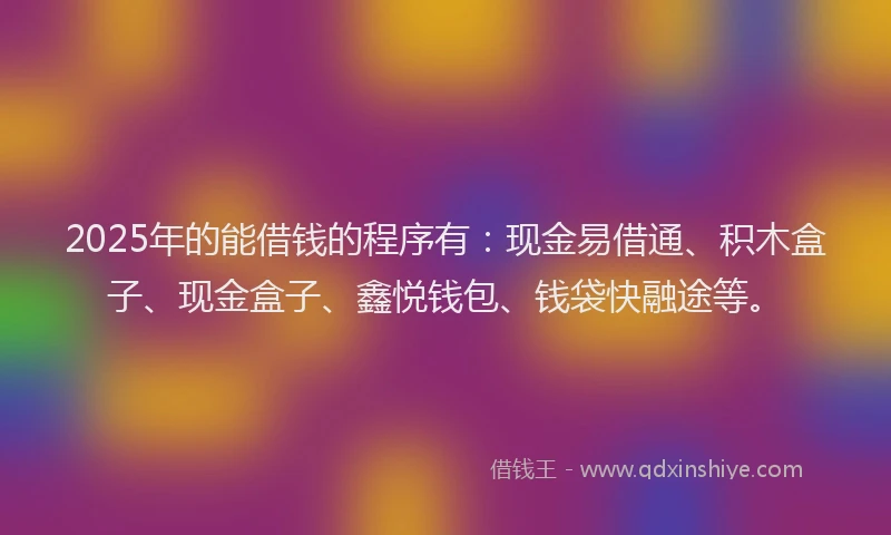 2025年的能借钱的程序有：现金易借通、积木盒子、现金盒子、鑫悦钱包、钱袋快融途等。
