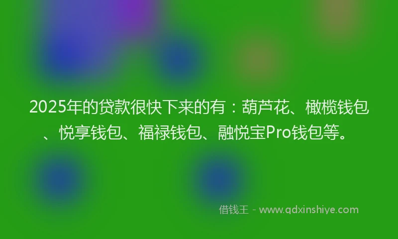 2025年的贷款很快下来的有：葫芦花、橄榄钱包、悦享钱包、福禄钱包、融悦宝Pro钱包等。