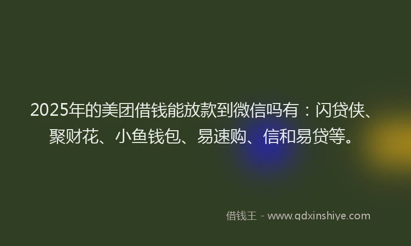2025年的美团借钱能放款到微信吗有：闪贷侠、聚财花、小鱼钱包、易速购、信和易贷等。