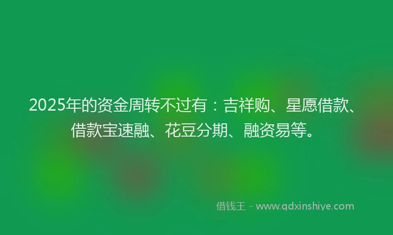 2025年的资金周转不过有：吉祥购、星愿借款、借款宝速融、花豆分期、融资易等。