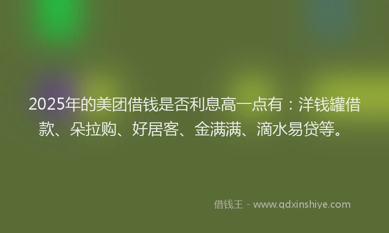 2025年的美团借钱是否利息高一点有：洋钱罐借款、朵拉购、好居客、金满满、滴水易贷等。