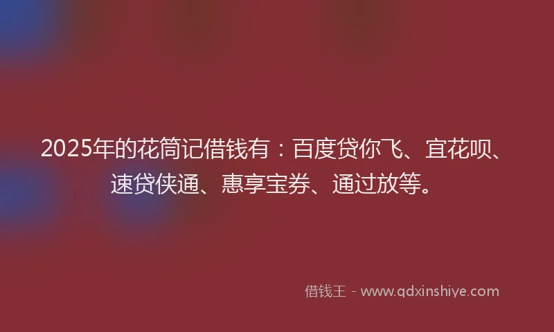 2025年的花筒记借钱有：百度贷你飞、宜花呗、速贷侠通、惠享宝券、通过放等。