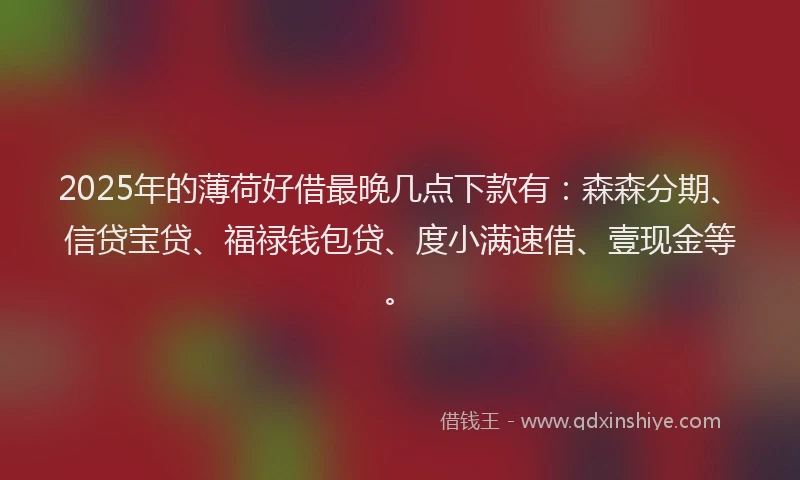 2025年的薄荷好借最晚几点下款有：森森分期、信贷宝贷、福禄钱包贷、度小满速借、壹现金等。