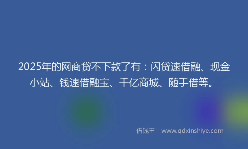 2025年的网商贷不下款了有：闪贷速借融、现金小站、钱速借融宝、千亿商城、随手借等。
