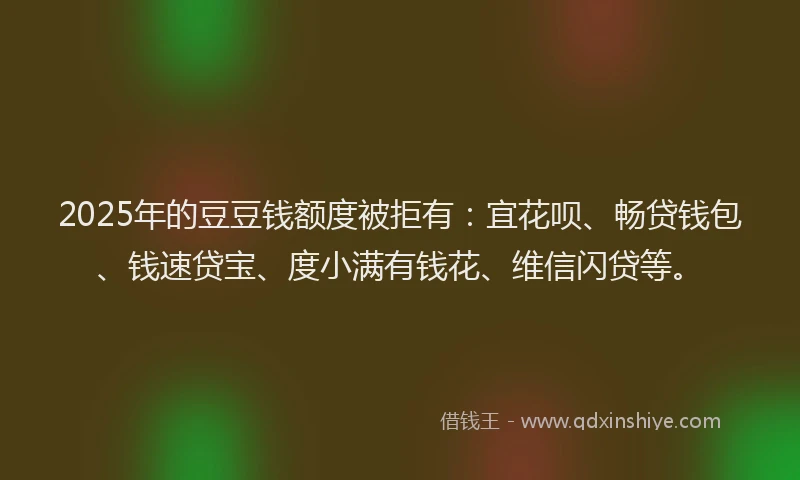 2025年的豆豆钱额度被拒有：宜花呗、畅贷钱包、钱速贷宝、度小满有钱花、维信闪贷等。