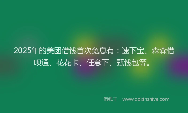 2025年的美团借钱首次免息有：速下宝、森森借呗通、花花卡、任意下、甄钱包等。