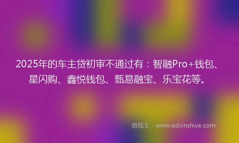 2025年的车主贷初审不通过有：智融Pro+钱包、星闪购、鑫悦钱包、甄易融宝、乐宝花等。