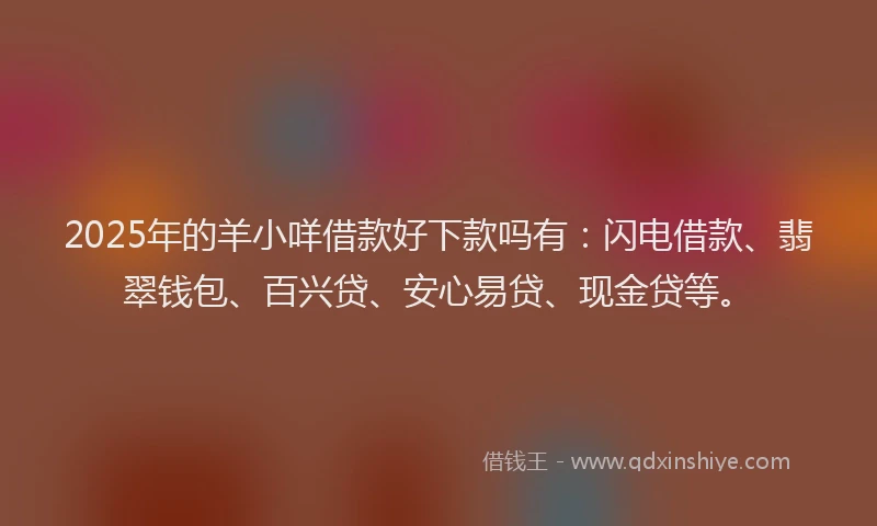 2025年的羊小咩借款好下款吗有：闪电借款、翡翠钱包、百兴贷、安心易贷、现金贷等。
