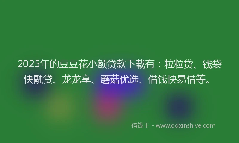 2025年的豆豆花小额贷款下载有：粒粒贷、钱袋快融贷、龙龙享、蘑菇优选、借钱快易借等。