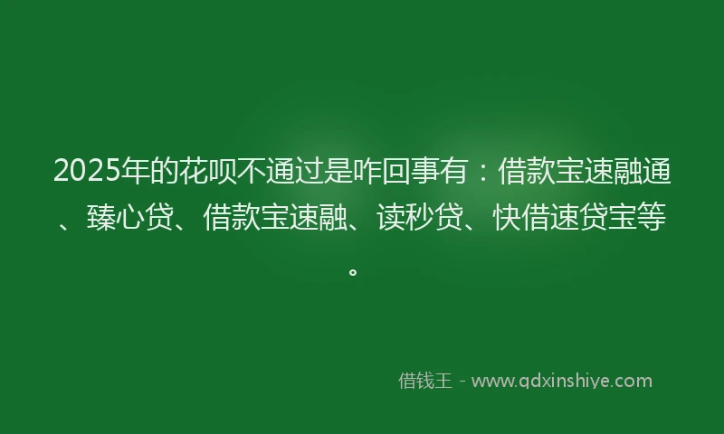 2025年的花呗不通过是咋回事有：借款宝速融通、臻心贷、借款宝速融、读秒贷、快借速贷宝等。
