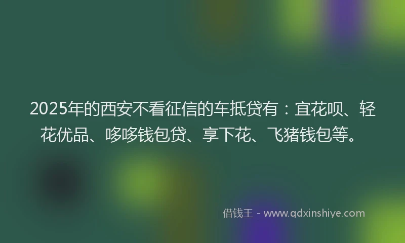 2025年的西安不看征信的车抵贷有：宜花呗、轻花优品、哆哆钱包贷、享下花、飞猪钱包等。