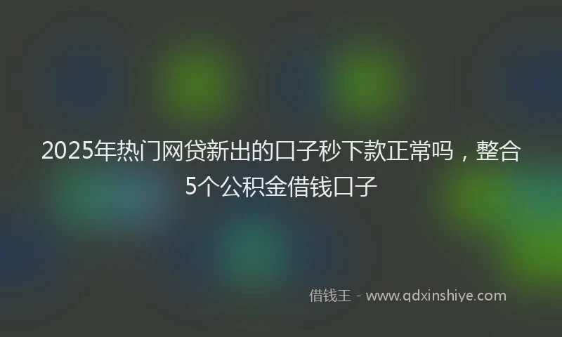 2025年热门网贷新出的口子秒下款正常吗，整合5个公积金借钱口子
