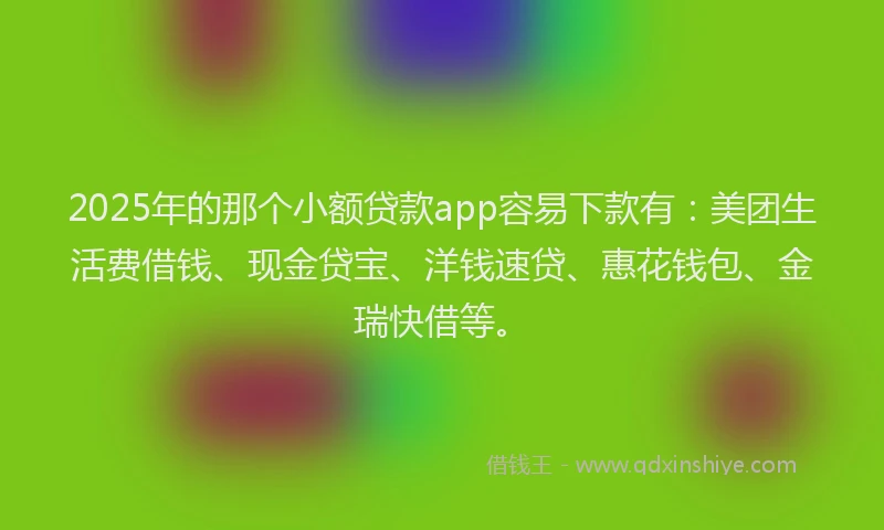 2025年的那个小额贷款app容易下款有：美团生活费借钱、现金贷宝、洋钱速贷、惠花钱包、金瑞快借等。